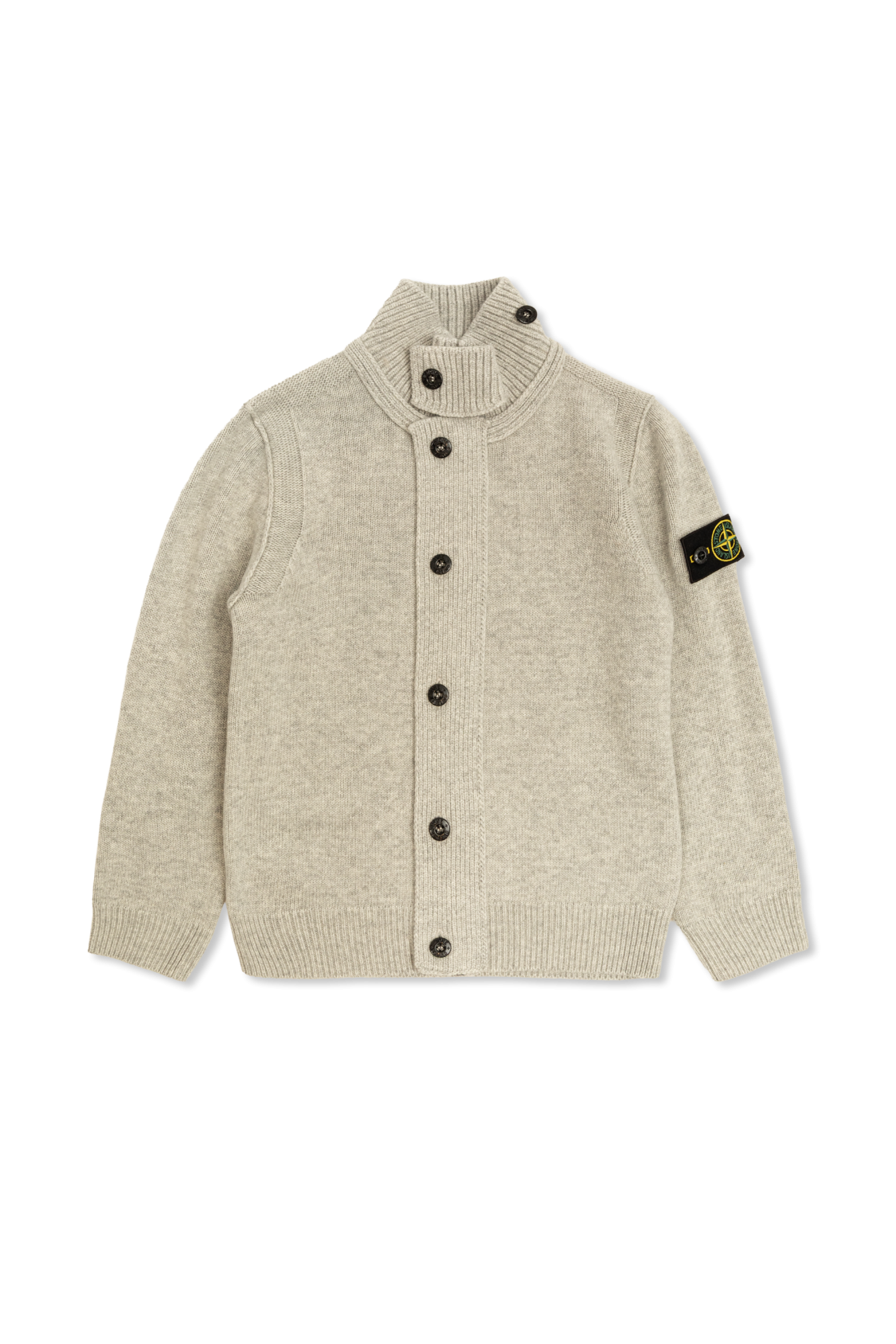 STONE  アイボリー カーディガン Grey Cardigan with a stand-up collar Stone Island Junior - Vitkac